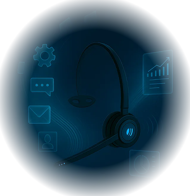 Voice-first headset surrounded by tasks, messages and insights